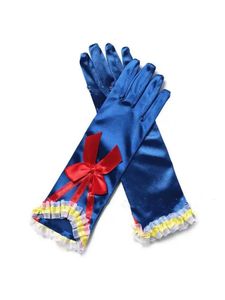 5 paia Guanti lunghi per bambini Cartone animato Quattro stagioni Dito Fiocco in pizzo blu Ragazza Bambini Principessa Festa di Natale Regalo di compleanno 240226