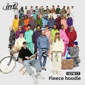 INFLATION Winter Mens Thick Fleece Hoodies Unisex Hip Hop Plain Hoodies Classics Thick Velvet Fabrics Hoodies 167W17 240228