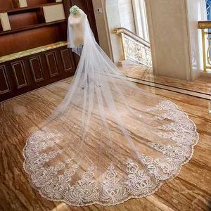 Hidżabs luksusowe prawdziwe zdjęcia długie koronkowe welon ślubną z grzebieniem 4 metry 2 -warstwowy katedra biała iovry Weselna akcesoria ślubne 2022