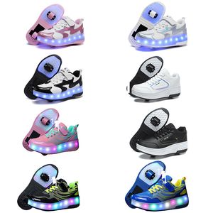 Children's violent walking shoes, boys and girls, adult explosive walking shoes, double wheeled flying shoes, lace shoes, and wheeled shoes, roller skates Casual Shoes 36