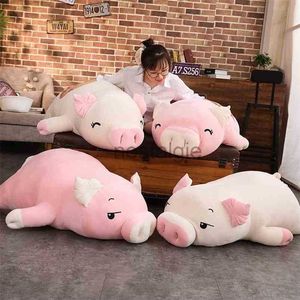 Djur 110 cm Giant Piggy Doll Pink White Lying Sleepy Plush Animal Toy Ultra Soft Squishy Down Cotton Stuffed Children Gift 210728 240307