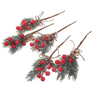 Decorative Flowers 5Pcs Christmas Artificial Red Berry Stems Burgundy Picks Snowy Holly Berries Branches For Tree Crafts