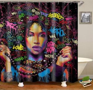 Dafield African American Shower Curtain African American Woman Högkvalitativ polyester Washable Black Woman Girl Draw Crawtain T208401988
