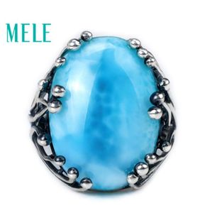 Anello in argento 925 larimar naturale con grande taglio ovale 15x20mm pietra blu sia per le donne che per gli uomini Design della moda gemma gioielleria raffinata Y190615025985