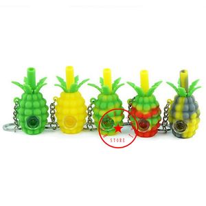 Latest Colorful Pineapple Shape Silicone Hand Pipes Glass Filter Nineholes Holes Screen Bowl Portable Herb Tobacco Cigarette Holder Smoking Pocket Handpipes DHL