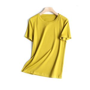 2024 New designer shirt women Thread Count Double Mercerized Cotton Slim y2k blouse Fit Simple Round Neck Vneck shirt womens designer clothing Slim Short Sleeve U9D8