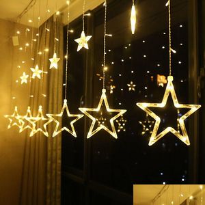Annan LED -belysning 2,5 m LED julbelysning stjärna gardin sträng ljus eu fairy utomhus inomhus girland för fest bröllop semester dekor dhzjq