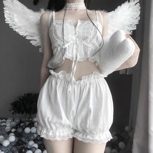 Sexy Negligee Vintage Nightwear White Lace Pyjamas Women Sleepwear Sets Lolita Shorts Pajamas Dressing Gown Nightie 240226