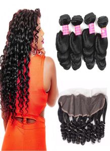 Grad 8a Mongolian Virgin Hair Loose Wave With Frontals Ear to Ear Stängning Mänskliga hårbuntar med spets frontal Löst curl Weave 43637598