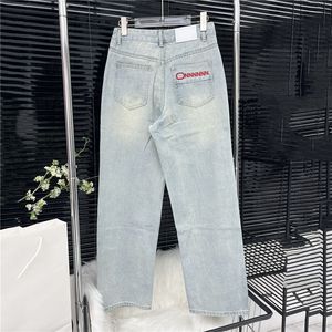 Womens Denim Pants Brands Jeans Embroidered Letter Straight Leg Pant High Street Trousers Hiphop Clothes