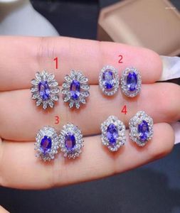 Kolczyki do stadnin Tanzanite S925 Sterling Srebrny Naturalny kryształowy multi cup Set3892329