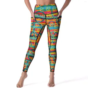 Leggings da donna Tie Dye Peace Groovy Signs Stampa Push Up Pantaloni da yoga Leggins elasticizzati casual Design da donna Fitness Corsa Legging sportivo