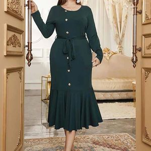 Sukienki swobodne zielone impreza 4xl plus size dla kobiet w plisowanej fishtail sukienkę z długim rękawem