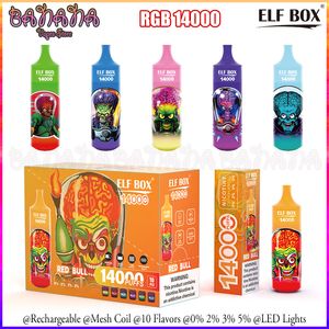 Original Elf Box RGB14000 Vape Bar 14000 Puffs Recarregável Malha Bobina E Cigarros Kit 0% 2% 3% 5% 10 Cores Vaper vs Bang Puff 12k 12000 15000 9k 9000 15k 13000