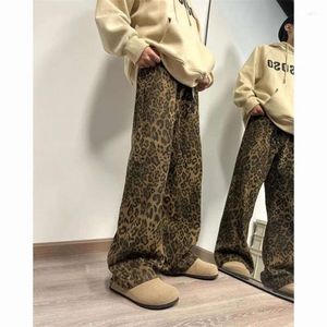 Mäns jeans leopard tryckt män mode retro vintage streetwear hip-hop lösa breda ben män denim byxor 125 164