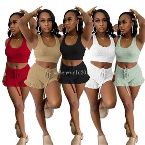 2024 Designer Summer Outfits Women Tracksuits Two Piece Sets Sleeveless Tank Top and Shorts Matching Sportswear Solid Fleece Sweatsuits Wholesale Clothes