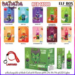 Elf Box RGB 14000 Puffs Disposable Vape Pen Bar Rechargeable Mesh Coil E Cigarettes 25ml Pod Carts 0% 2% 3% 5% 10 Flavors Vaper Puff 12k 12000 15000 9k 9000 15k