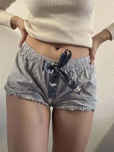 Kvinnors shorts kvinnor y2k ruffle hem randig elastisk midja fräck byte trosor sommar söt båge streetwear