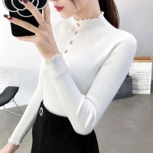 Women's Blouses Women Elastic Top Chic Cozy Knit Sweater Tops Slim Fit High Collar Soft Pullover For Fall Winter Fashion