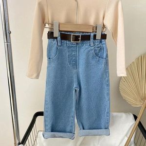 Trousers 2024 Girls Spring Autumn One Piece Pant Jeans Loose Wide Leg Fashion All-match Outdoor