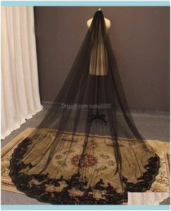 Veils Party EventsCathedral Wedding One Layer 3 Meter Long Bridal With Comb Bling paljetter Lace Gothic Black Veil Head Aessori6159378