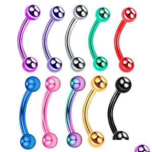 Anéis de botão de sino de umbigo 10 Pçs / lote Aço Cirúrgico M Bola Sobrancelha Piercing Internamente Threaded Curvo Barbell Helix Brinco Lip Ring Dhgsc