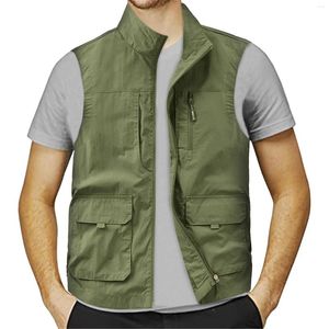 Men's Vests Sleeveless Vestes Mens Jacket Multi Pocket Soild Work Vest Stand Collar Outdoor Coats For Men Spring Autumn Chaleco Hombre