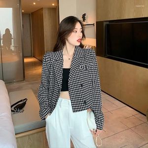 여자 정장 패션 Houndstooth Blazer Suit Women Single Breasted All-Match Casual Office Lady 2024 통근 격자 무늬