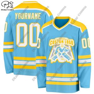 Hockey Jersey Colorful Series V Neck Long Sleeve Personlig anpassad 3D -tryckt färgglad casual sweatshirt Team Gift C20 240305