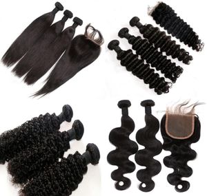Cabelo brasileiro tecer comprar 3 peças de cabelo obter um fechamento de renda não processado malaio indiano peruano mongol extensão de cabelo humano 9838127