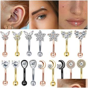 Ögonbrynsmycken 16G Eyebrow Piercing Rook Earring Daith Snug Ring Curved Barbell Tragus Stud Forward Helix Piercings Brosket juvelr DH4D5