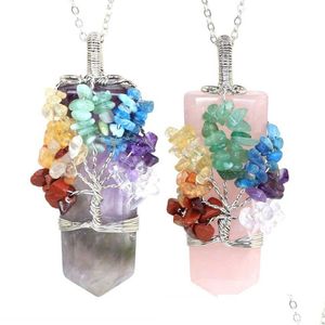 Pendant Necklaces Jln Natural Quartz Pendant Plantinum Plated Chip Gemstone Wire Wrapped Crystal Sword Shape Hexagon Prism Amet Charm Dhhzk