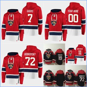 Florida''Panthers''hoodie 19 Tkachuk 11 Huberdeau 7 Gudas 72 Bobrovsky Custom Hockey tröjor män kvinnor ungdom