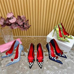 Elbise Ayakkabı 2024 Zapatillas Mujer Bahar Sonbahar Kadın Lady High Topuklu Kristal Python Python Python Glitter Stiletto Moda Partisi