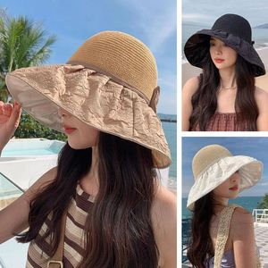 Wide Brim Hats Summer Outdoor Sunscreen Solid Color Sun Fisherman Hat Women Bucket Beach Panama Cap