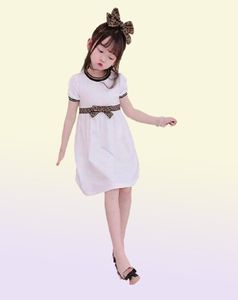 2021 Luxury Baby Girls Dress Kids Letter F Bowknot Summer Short Sleeve Children Casual Designer Clothing6786046
