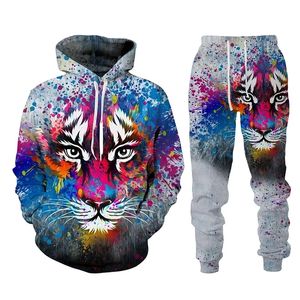 Animal Tiger 3D Printed Men's Tracksuit Set Casual Hoodie and Pants 2st Set Autumn Winter Fashion Streetwear Man Clothing Suit004
