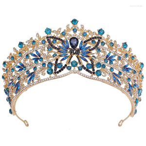 Fermagli per capelli Splendida barocca blu farfalla corona fascia per capelli strass di lusso diademi da sposa copricapo ragazze gioielli da sposa compleanno