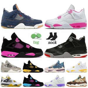 Мужские баскетбольные кроссовки Jumpman 4 Bred Remagined 4s Denim Black Cat Yellow Thunder Purple Pink Oreo Pure Money Freeze Moment Vivid Sulphur Мужские женские кроссовки J4