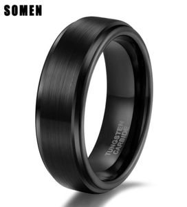 Anéis de casamento Somen Marca 6mm 8mm Preto Acabamento Escovado Anel de Tungstênio Homens Mulheres Noivado Amantes Casal Jóias Femme7771688