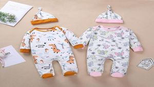 Jumpsuits Baby Girl Romper Jumpsuit Born Infant Boys Girls Cartoon Animal Print Hat Set Overalls For Children5781852