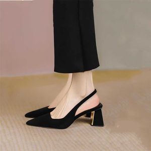 Trendy Summer Sandal Women Single Shoes Autumn Simple Pointed Back Hollow High Sandles Heels Thick Baotou Sandals Flip Flop 240228