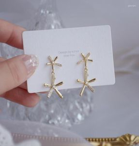 Stud 14 k Echt Gold Mode Schmuck Einfache Kristall Blume Exquisite Stus Ohrringe Für Frau Urlaub Party Elegante Zirkon Earring6052612