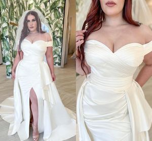 Ładne sukienki ślubne syreny plus satynie satynowe ukochane plisowane plisowane frontowe dzielone boisko pociąg ślubny dla imprezy vestidos de noiva zwyczaj