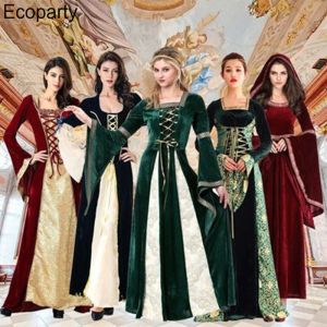 Klänning retro medeltida kostym mörkgrön aristokratisk palats klänning halloween kostym vuxen scen prestanda klädklänning+pannband