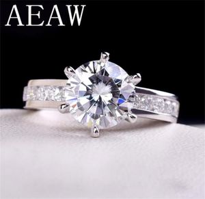 AEAW 2ctw 8mm F Round Cut EngagementWedding Diamond Ring Double Halo Ring Platinum Plated Silver 2202238117843