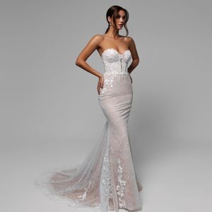 Chic champaghe color Sweetheart Mermaid Wedding Dress With Off Shoulder puff Sleeves Trumpet Bridal Gowns With Sequined Appliques Lace
