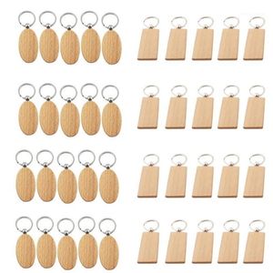 Keychains 40 Pcs Blank Wooden Key Chain DIY Wood Tags Gifts Yellow 20 Oval & 20 Rectangle1245Y