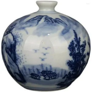 ボトル中国の青と白の磁器のランドスケープデザイン花瓶3.15インチミニ装飾ポット