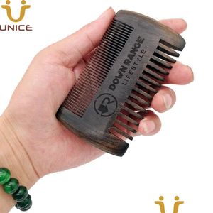 Escovas de cabelo Moq 50 Pcs Premium Personalizado Logo Cabelo / Barba Pente Preto Madeira Homens Dentes Finos Grosso Ébano Blackwood Drop Entrega Cabelo DHPG2